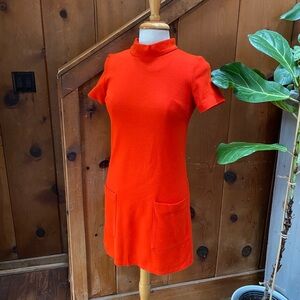 Vintage Modern Miss Mock Turtleneck Short Sleeve Dress with Pockets